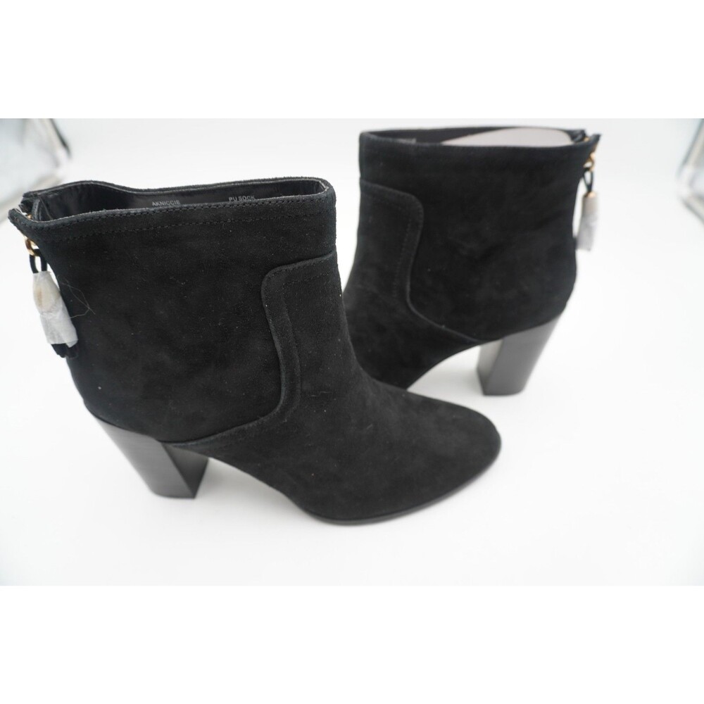 Anne Klein Women's Size 10.5M Niccie Black Suede Ankle Block Heel tassel Booties